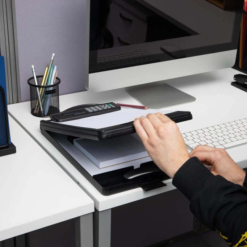 Mind Reader Clipboard with Storage and Calculator, Medical Clipboard, Nursing Clipboard, Plastic, 9.5"L x 15"W x 2.5"H, Black - Image 2